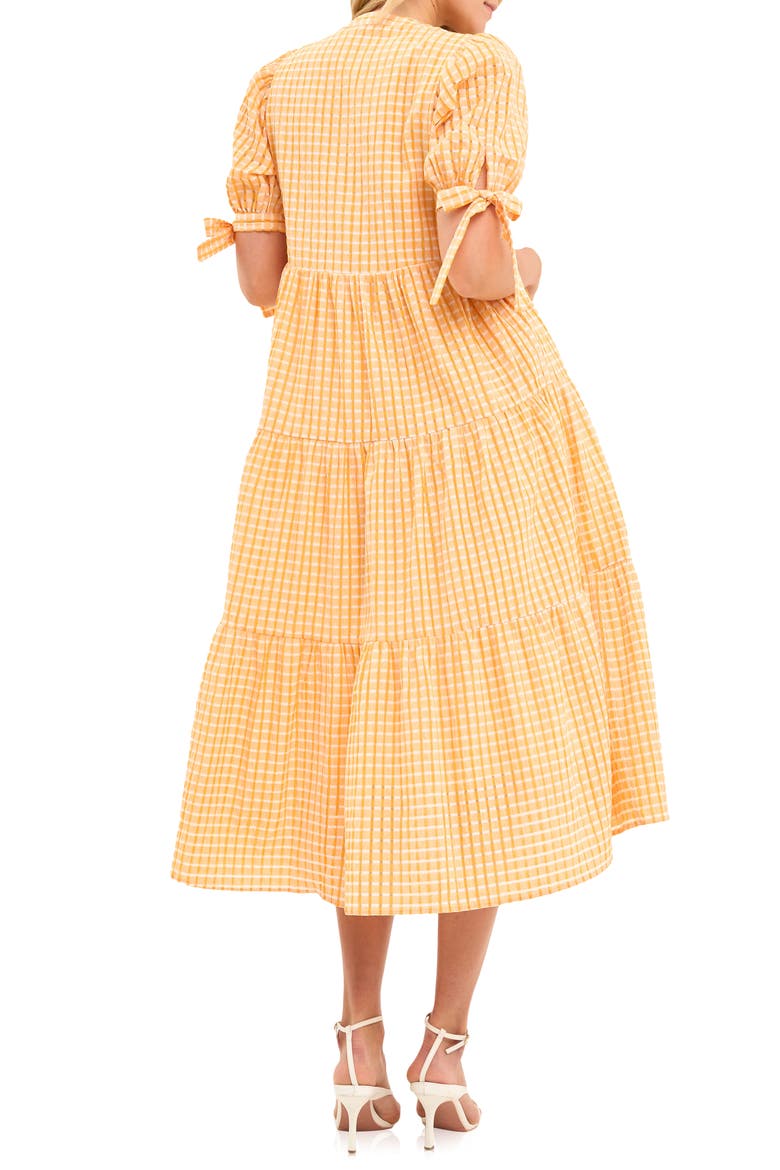 Gingham Tiered Midi Dress, Alternate, color, ORANGE