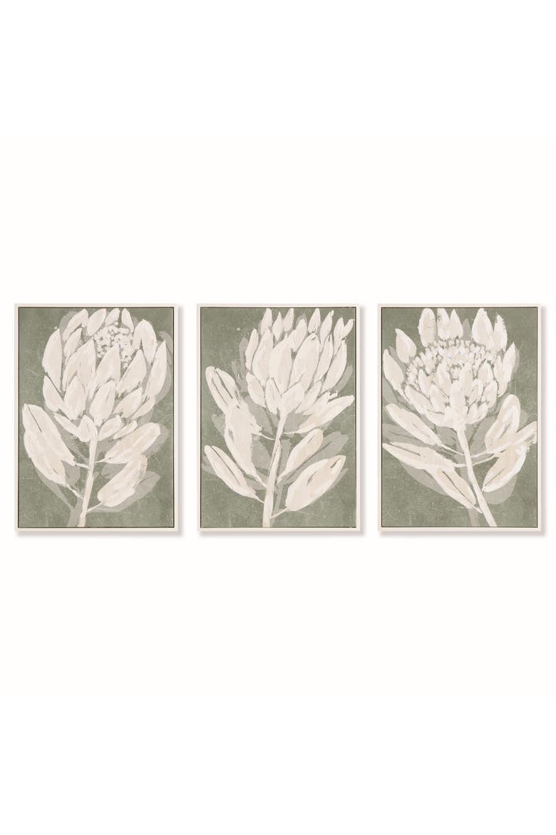 Protea Triptych Hand-Embellished Giclees Wall Art Set of 3, Main, color, Beige