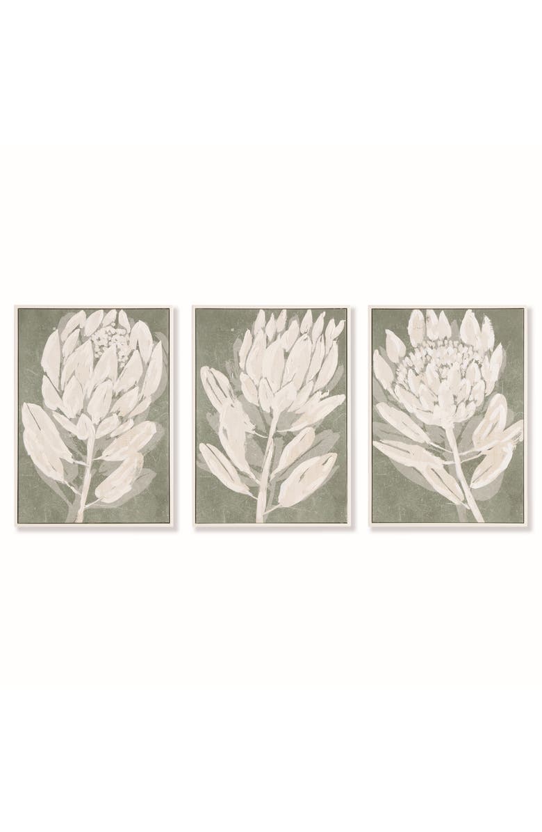 Napa Home & Garden Protea Triptych Hand-Embellished Giclees Wall Art Set of 3, Main, color, Beige