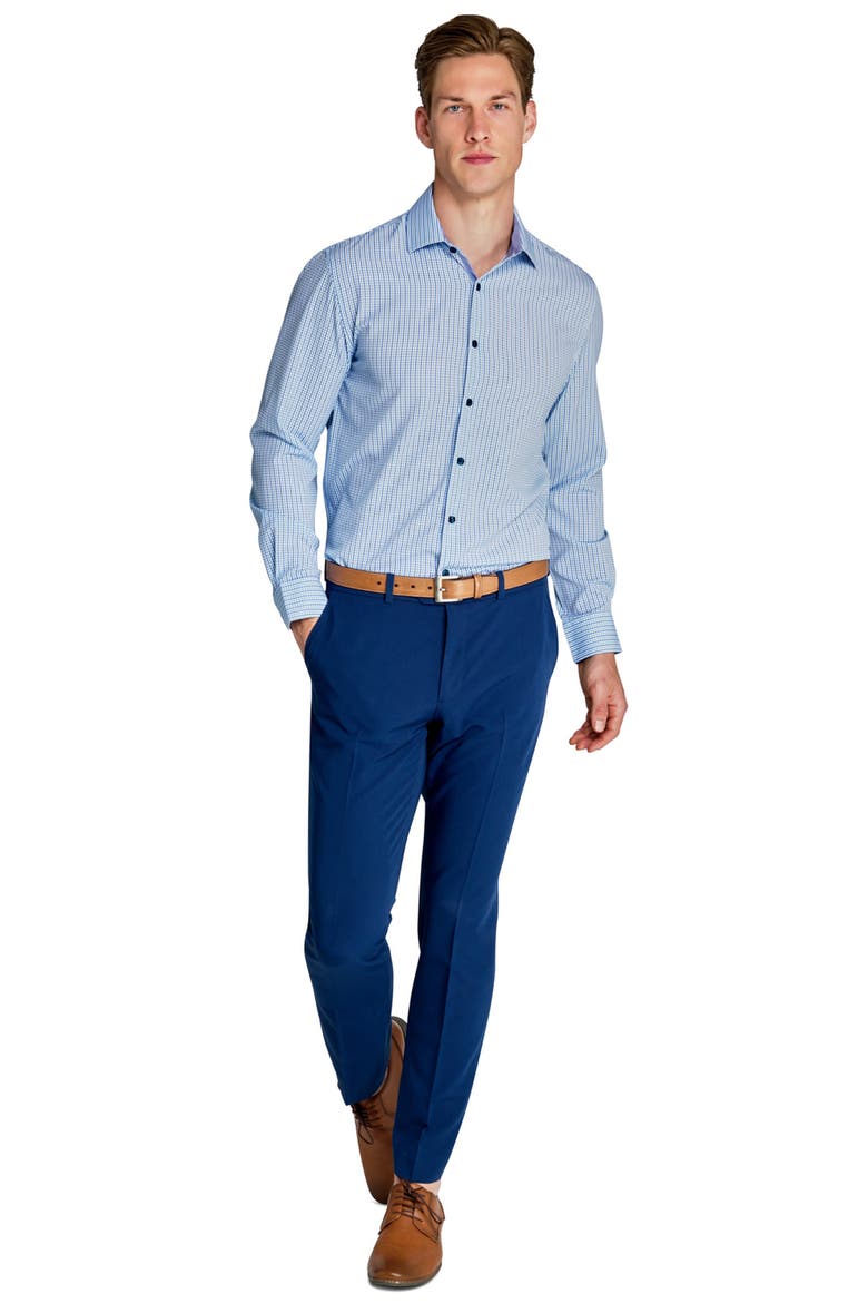 Slim Fit Grid Performance Dress Shirt, Alternate, color, WHITE/ GREEN