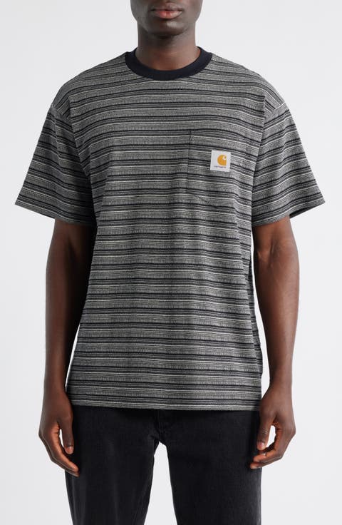Gellar Jacquard Stripe Cotton Pocket T-Shirt