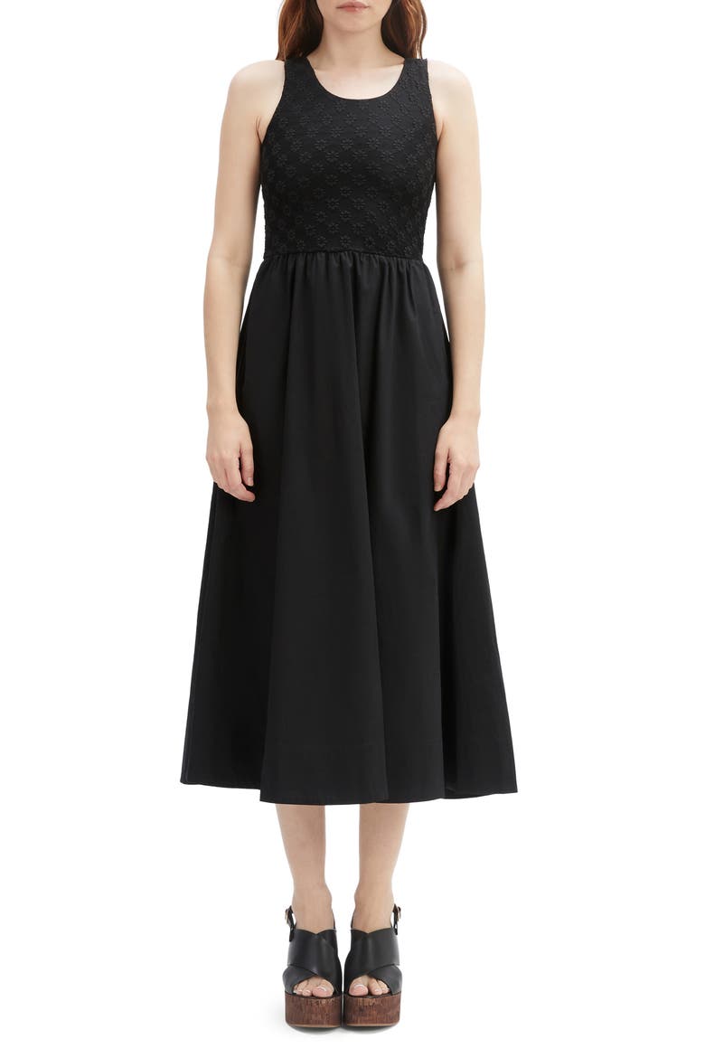 Bryony Lace & Poplin Midi Dress, Main, color, BLACK