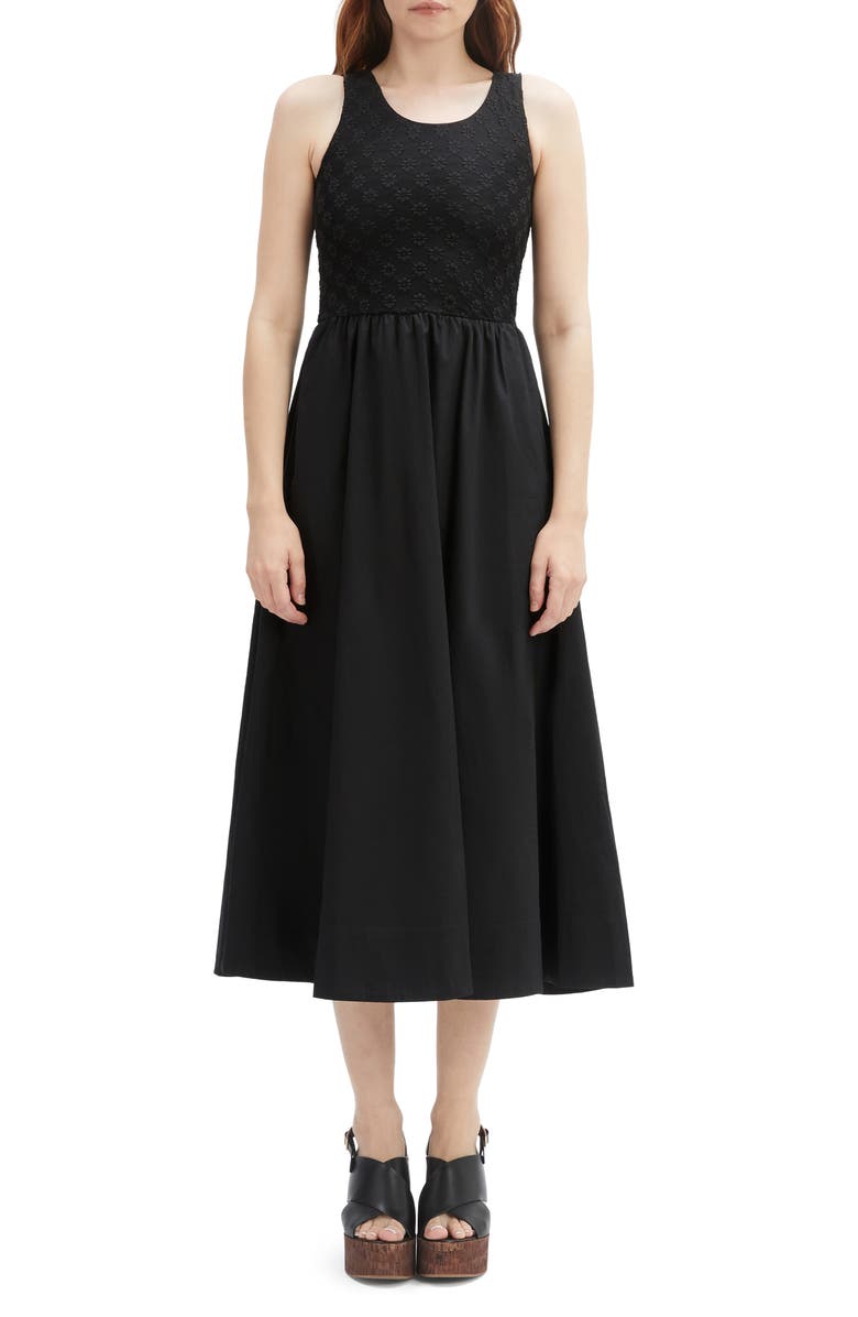 Bardot Bryony Lace & Poplin Midi Dress, Main, color, Black