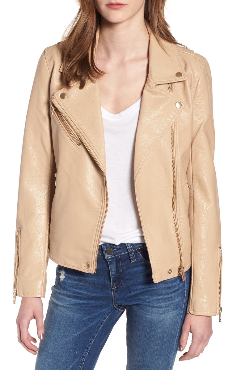 BLANKNYC Faux Leather Moto Jacket, Main, color, Natural Light