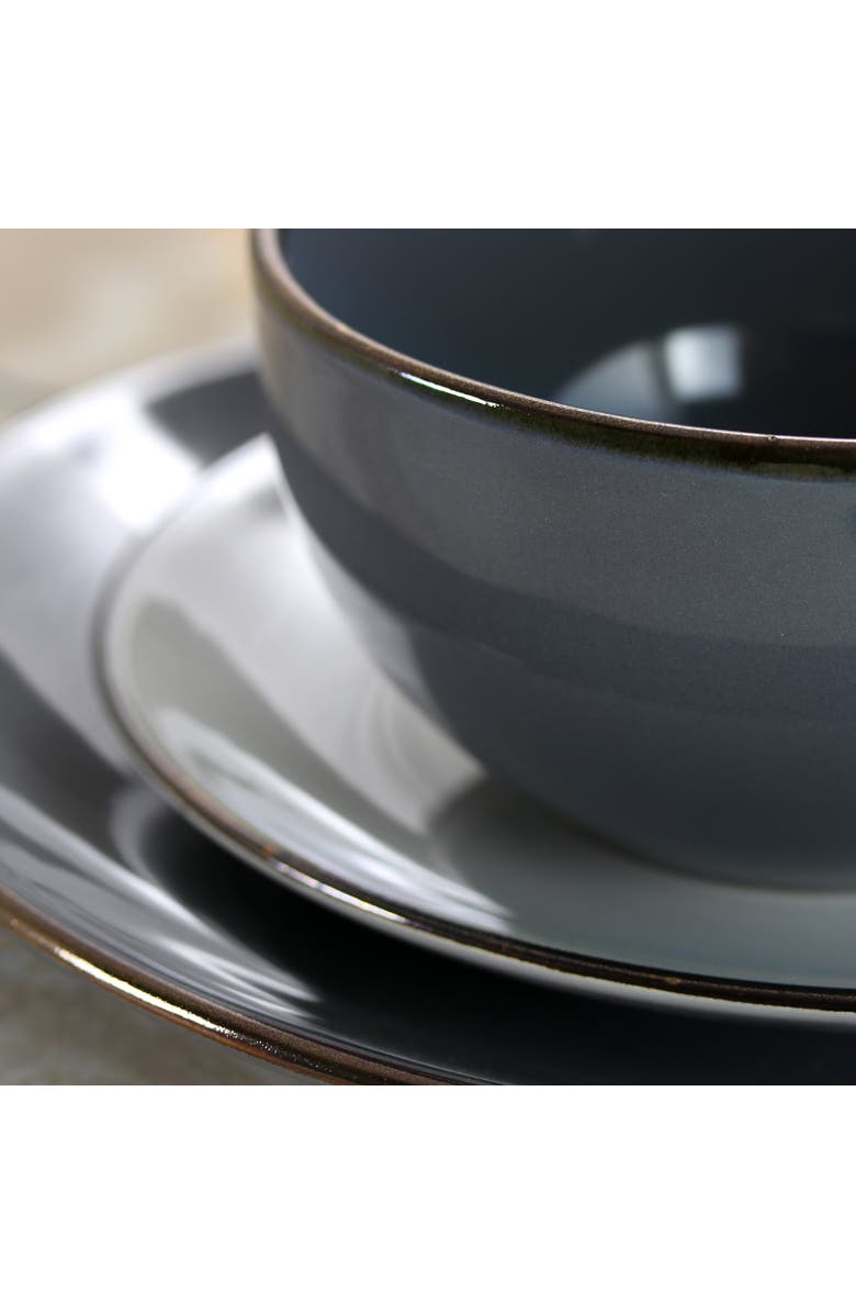 Elama Tahitian Grand 16 Piece Stoneware Dinnerware Set, Alternate, color, Grey