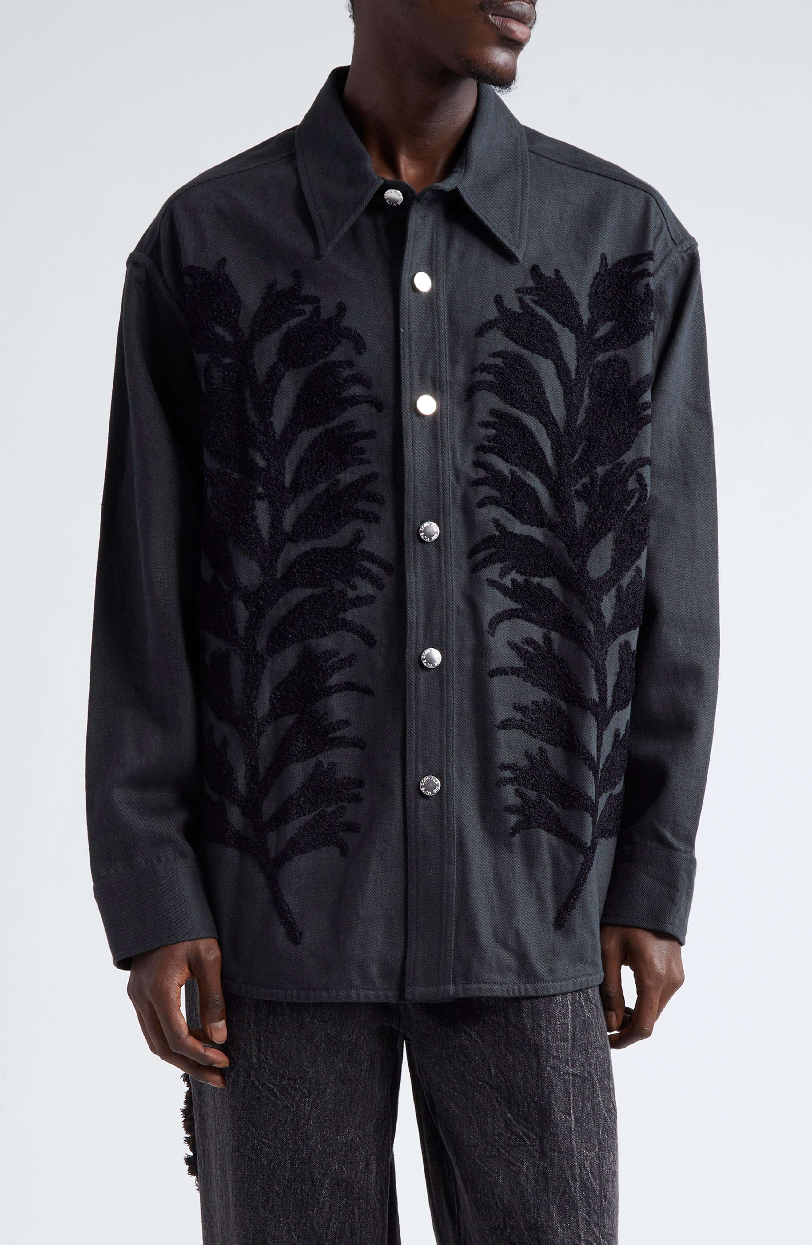 SONG FOR THE MUTE Fern Hemp & Cotton Shirt Jacket in Black 