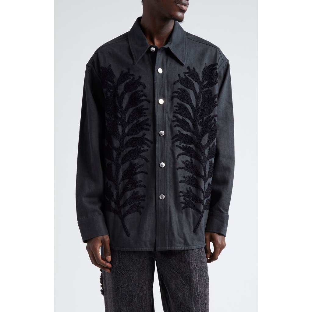 SONG FOR THE MUTE Fern Hemp & Cotton Shirt Jacket in Black