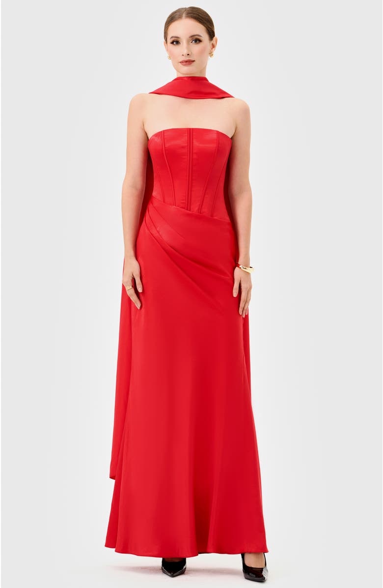 Bariano Iyla Strapless Corset Gown, Main, color, Red