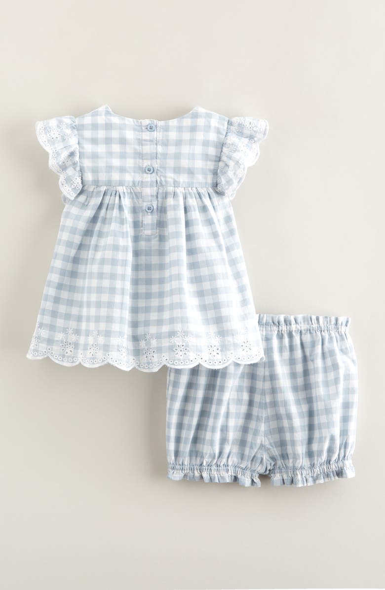 Nordstrom Scalloped Gingham Check Cotton Top & Bloomers, Alternate, color, Blue Fog Gingham