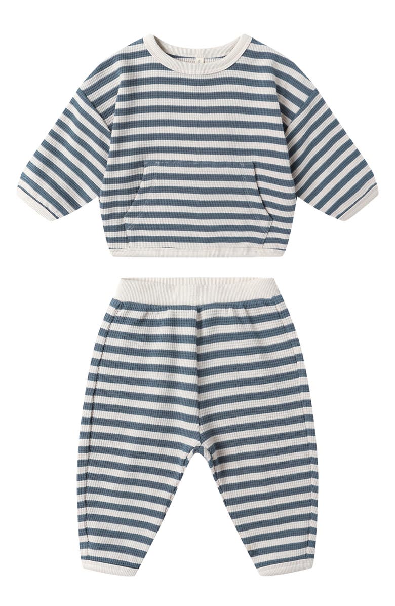 QUINCY MAE Stripe Waffle Knit Organic Cotton Sweatshirt & Joggers Set, Main, color, Natural