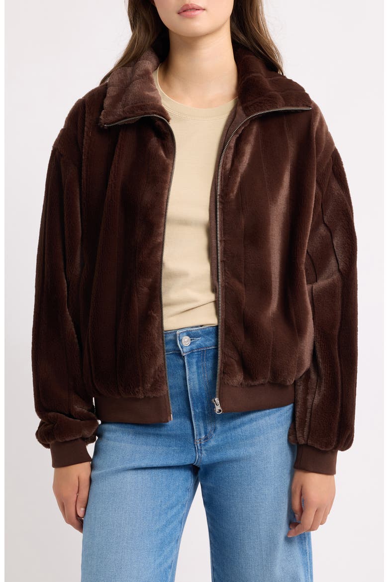 Faux Mink Zip Jacket, Main, color, CHOCOLATE BROWN
