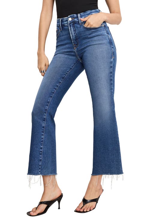 Soft Tech Good Legs Raw Hem Crop Mini Bootcut Jeans (Indigo818) (Regular & Plus)