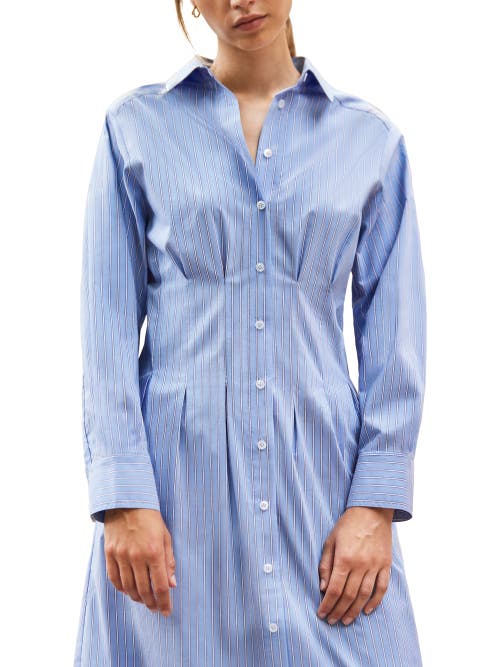 Ro&zo Long Sleeve Stripe Shirt Midi Dress In Blue
