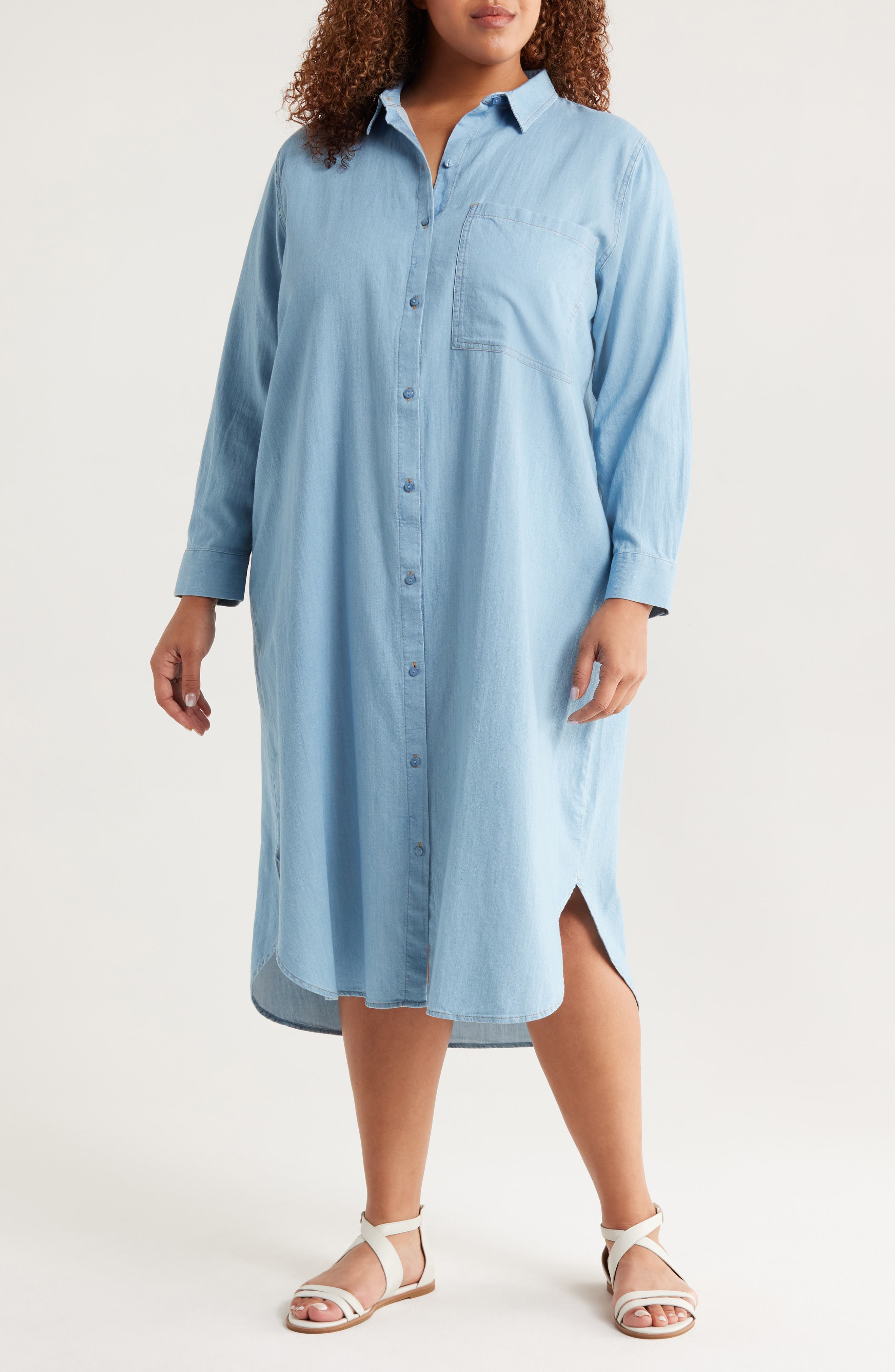Eileen Fisher Classic Long Sleeve Airy Organic Cotton Twill Shirtdress