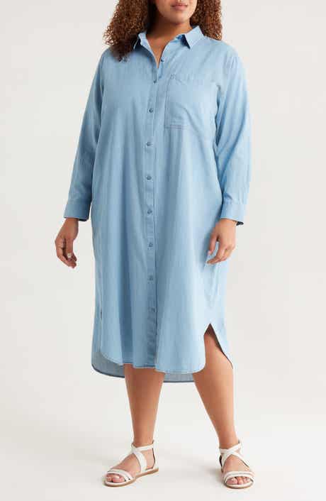 Eileen Fisher Classic Long Sleeve Airy Organic Cotton Twill Shirtdress