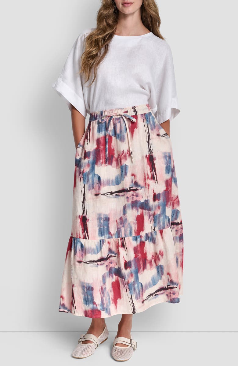 DKNY Print Linen Midi Skirt, Alternate, color, Urban Bloom
