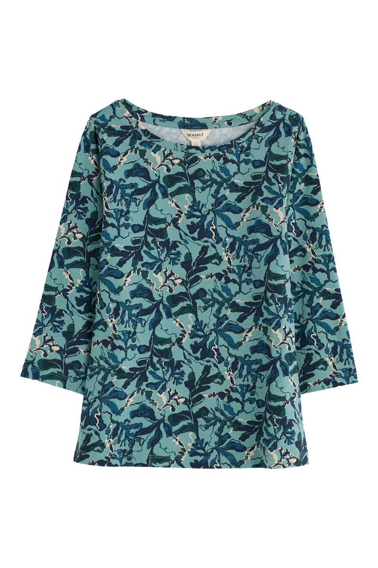 Easel Frond Print Stretch Organic Cotton Top, Alternate, color, FLOATING FRONDS SARDINE
