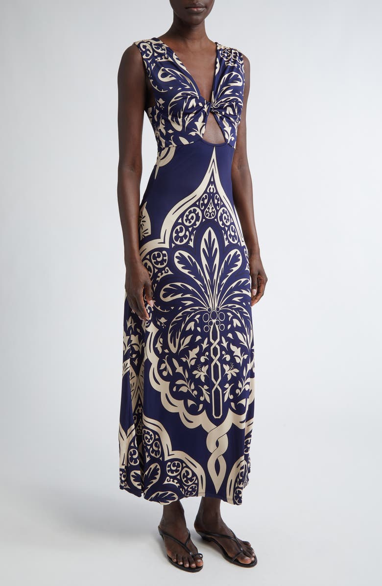 Johanna Ortiz Voyage Reversible Jersey Maxi Dress, Main, color, Palma Sevillana Navy/ Ecru