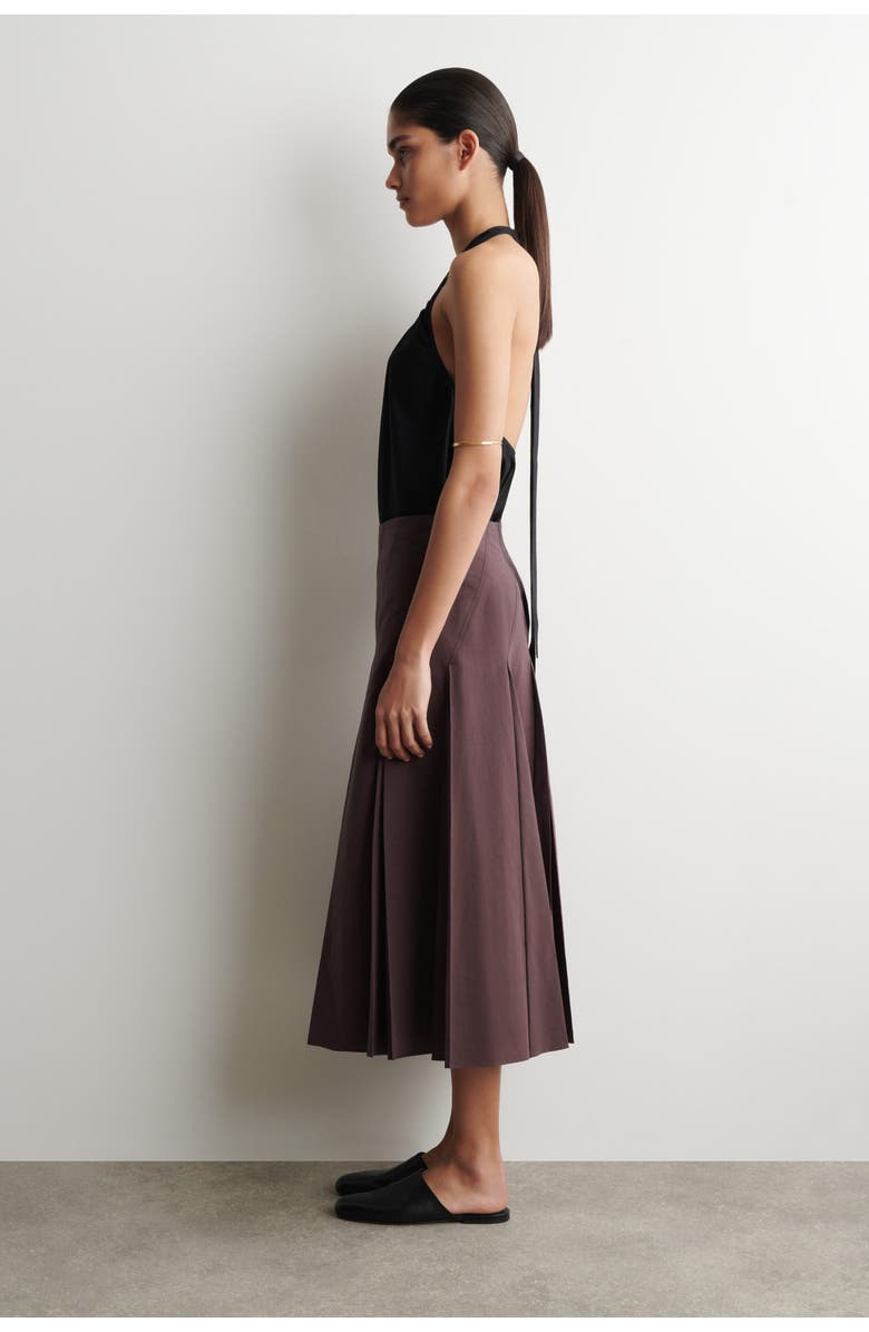 COS Pleated Cotton-linen Midi Skirt, Alternate, color, Burgundy