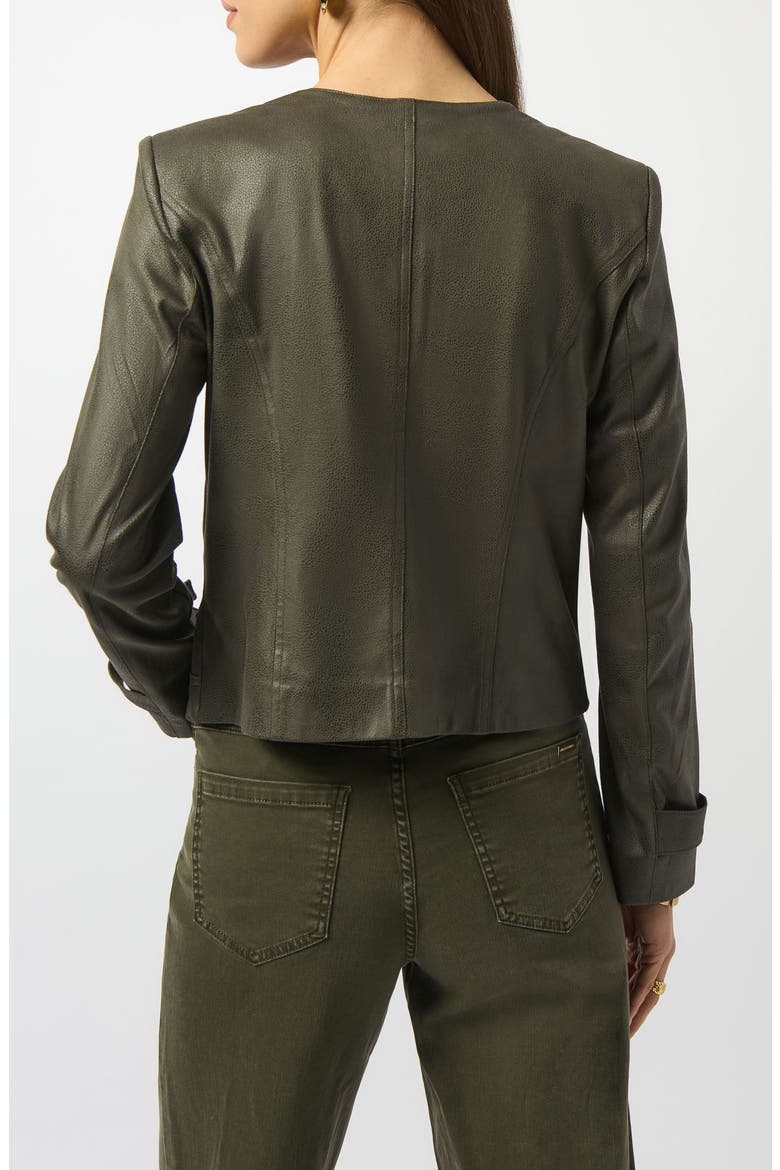Collarless Foiled Faux Leather Jacket, Alternate, color, AVOCADO