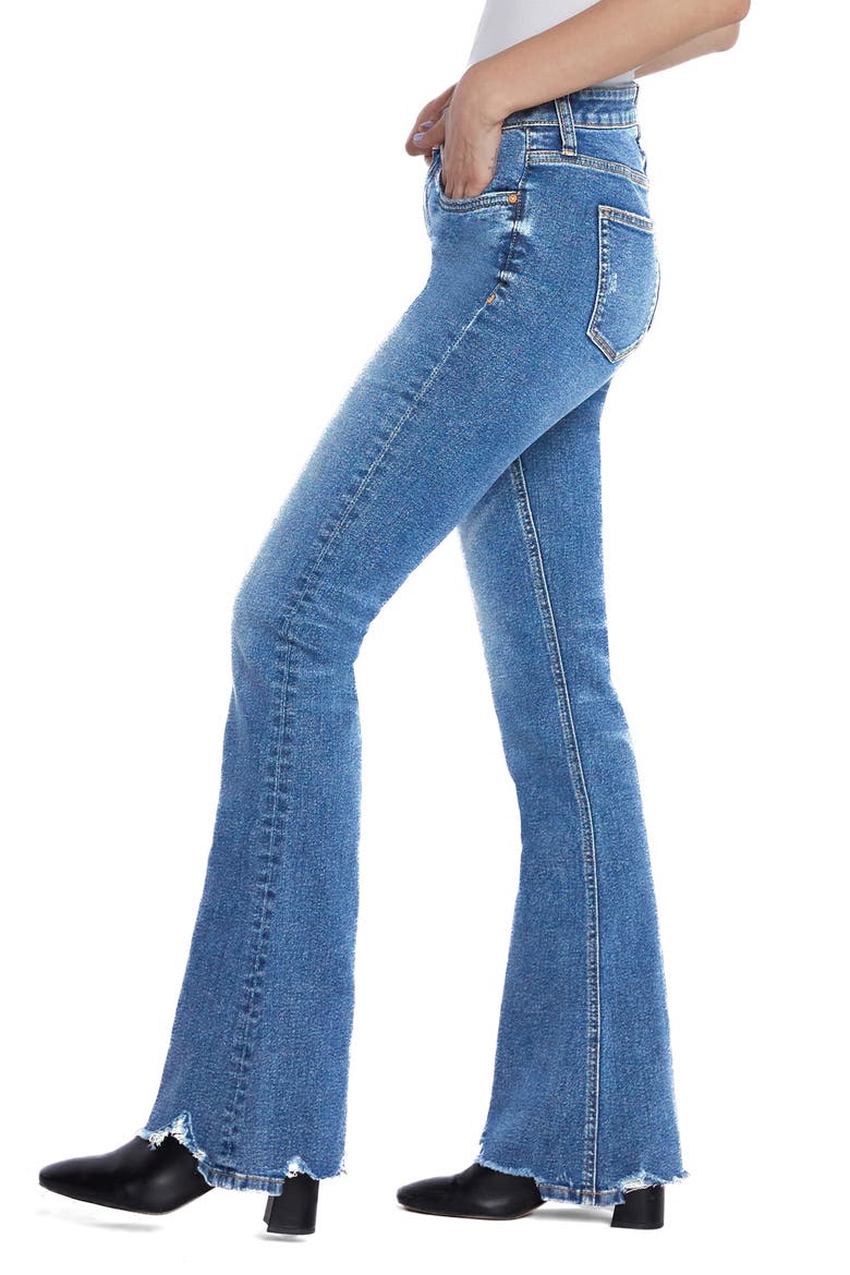 Distressed High Waist Flare Jeans, Alternate, color, STEEL BLUE