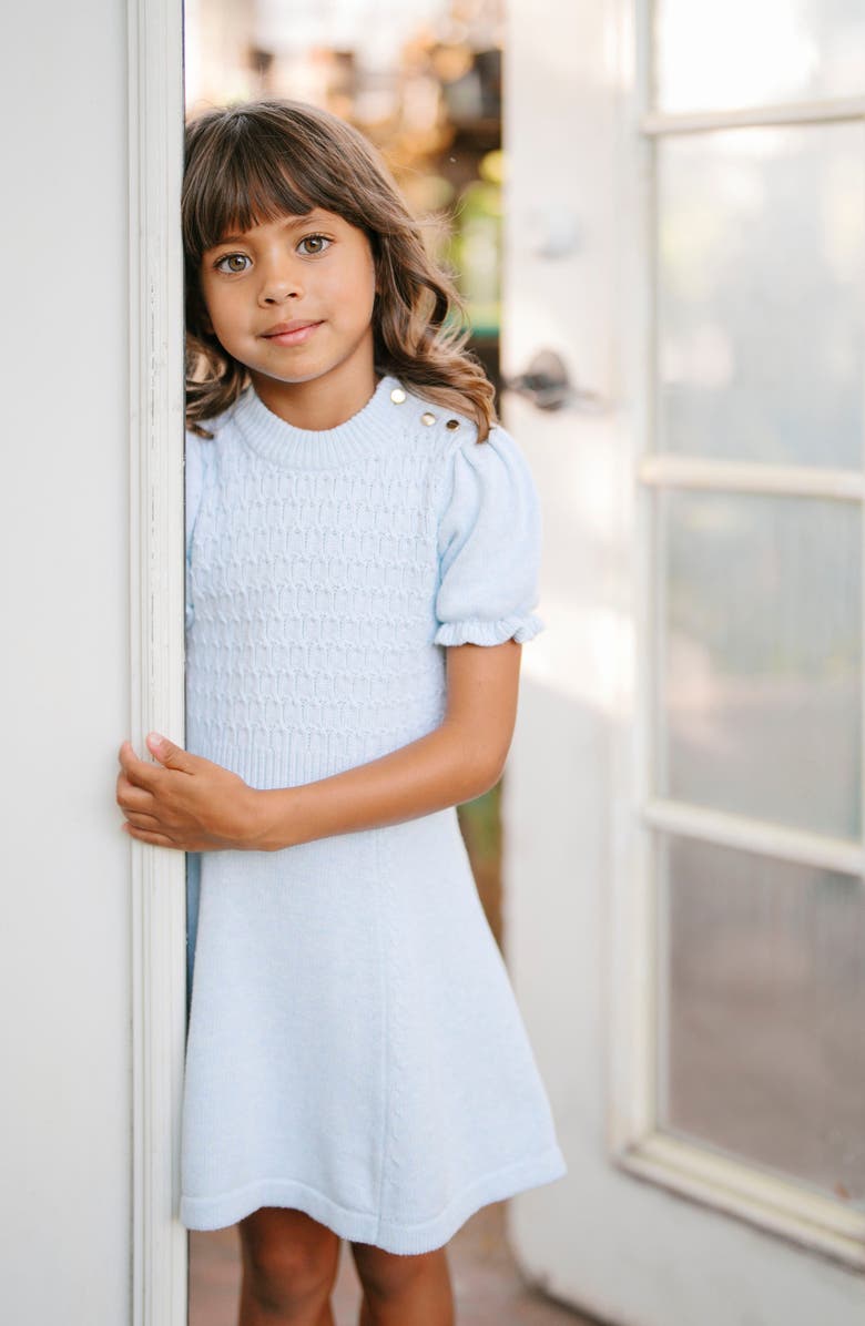 Hope & Henry Kids' Organic Puff Sleeve Sweater Dress, Alternate, color, Light Blue Heather