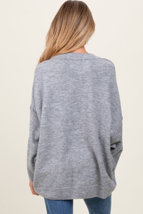 Pinkblush Oversized Crewneck Melange Knit Sweater In Gray