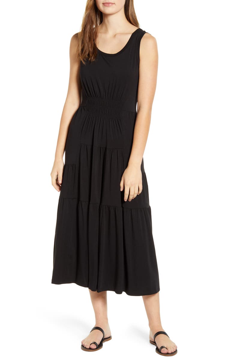 beachlunchlounge Kamala Tiered Ruffle Jersey Midi Dress, Main, color,