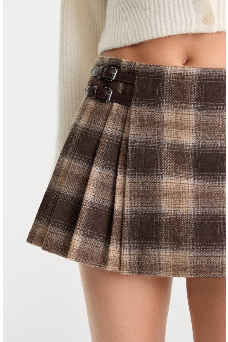The Micro Buckle Miniskirt, Alternate, color, MOCHA PLAID