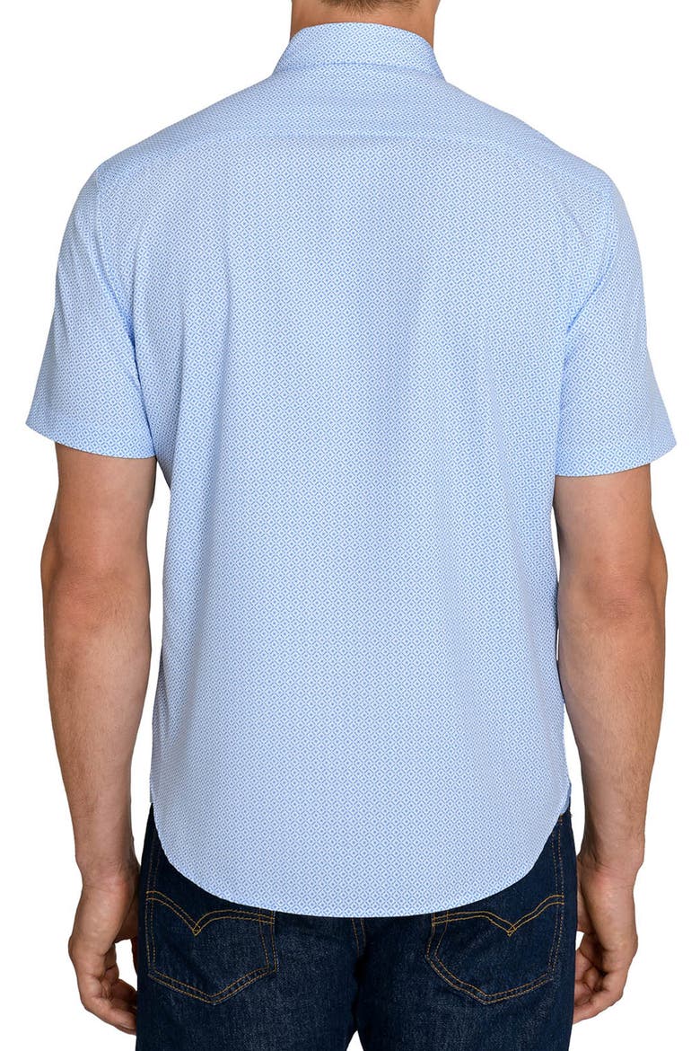 Geometric Short Sleeve Button-Up Shirt, Alternate, color, WHITE/ BLUE