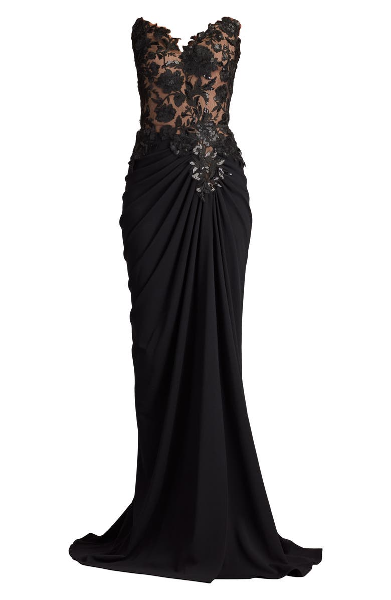 Tadashi Shoji Sequin Embroidered Strapless Gown, Alternate, color, 