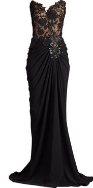 Tadashi Shoji Sequin Embroidered Strapless Gown