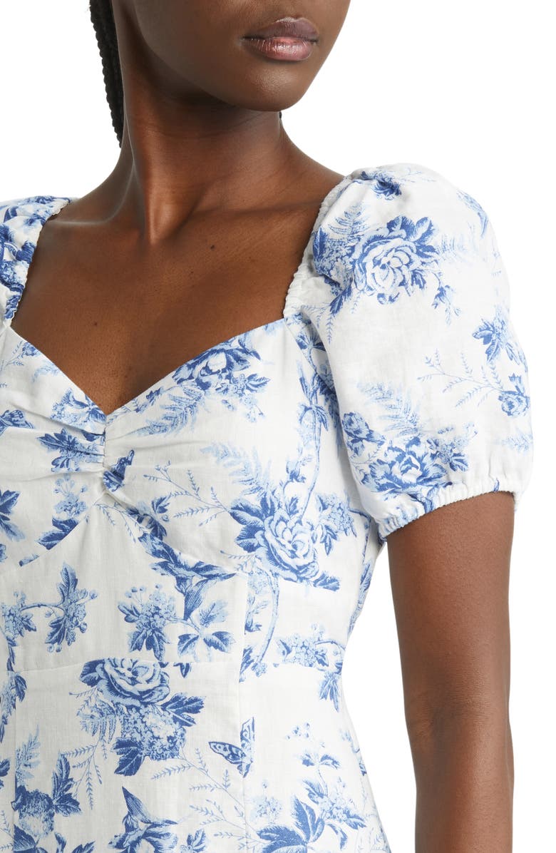 & Other Stories Floral Puff Sleeve Linen Dress, Alternate, color, White W. Blue Floral Perla Aop