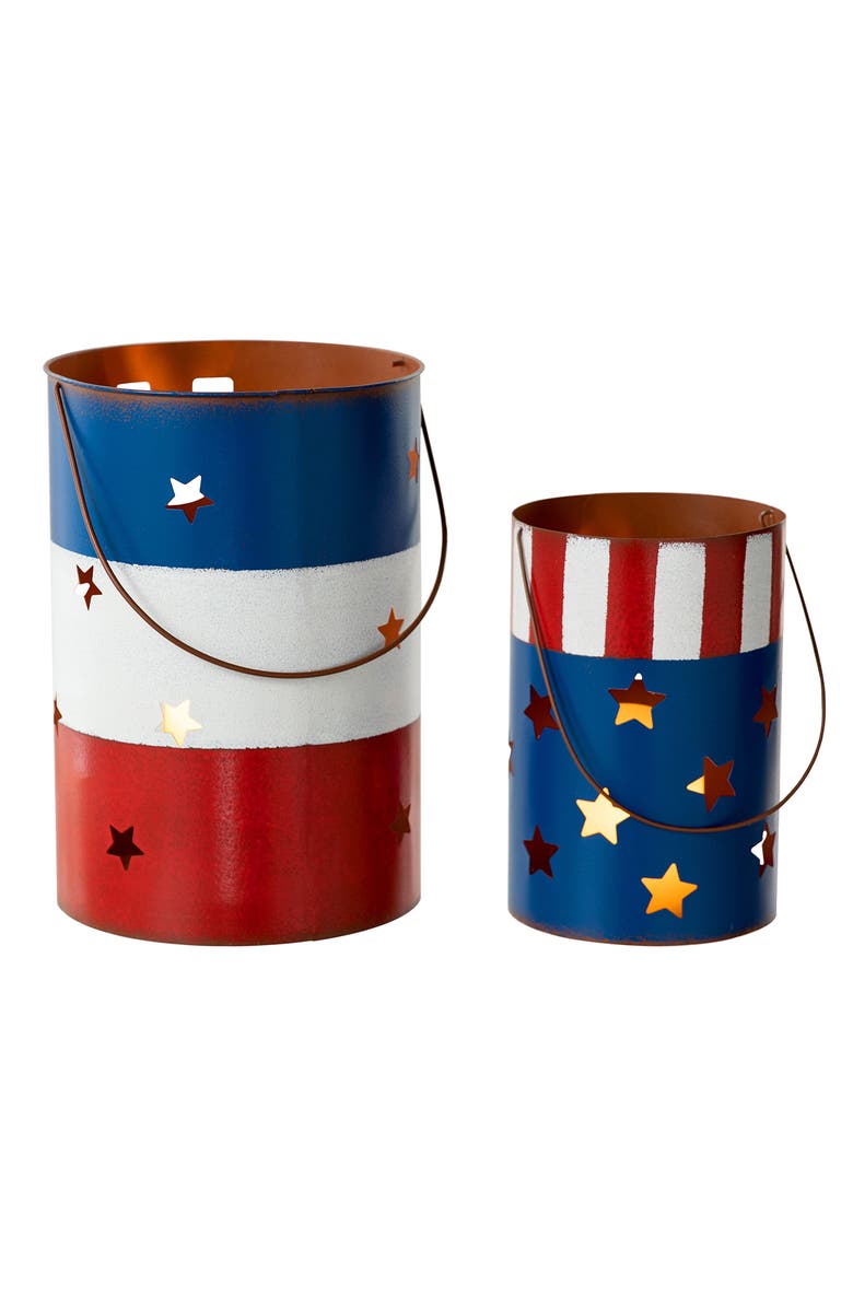 Glitzhome Set of 2 Metal Patriotic Americana Bucket, Alternate, color, 