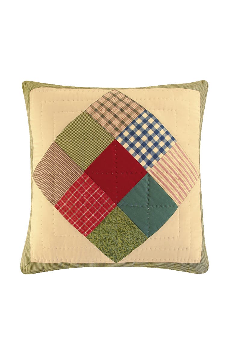 Patch Pinecone Quilted Pillow, 18" x 18", Main, color, Off-White