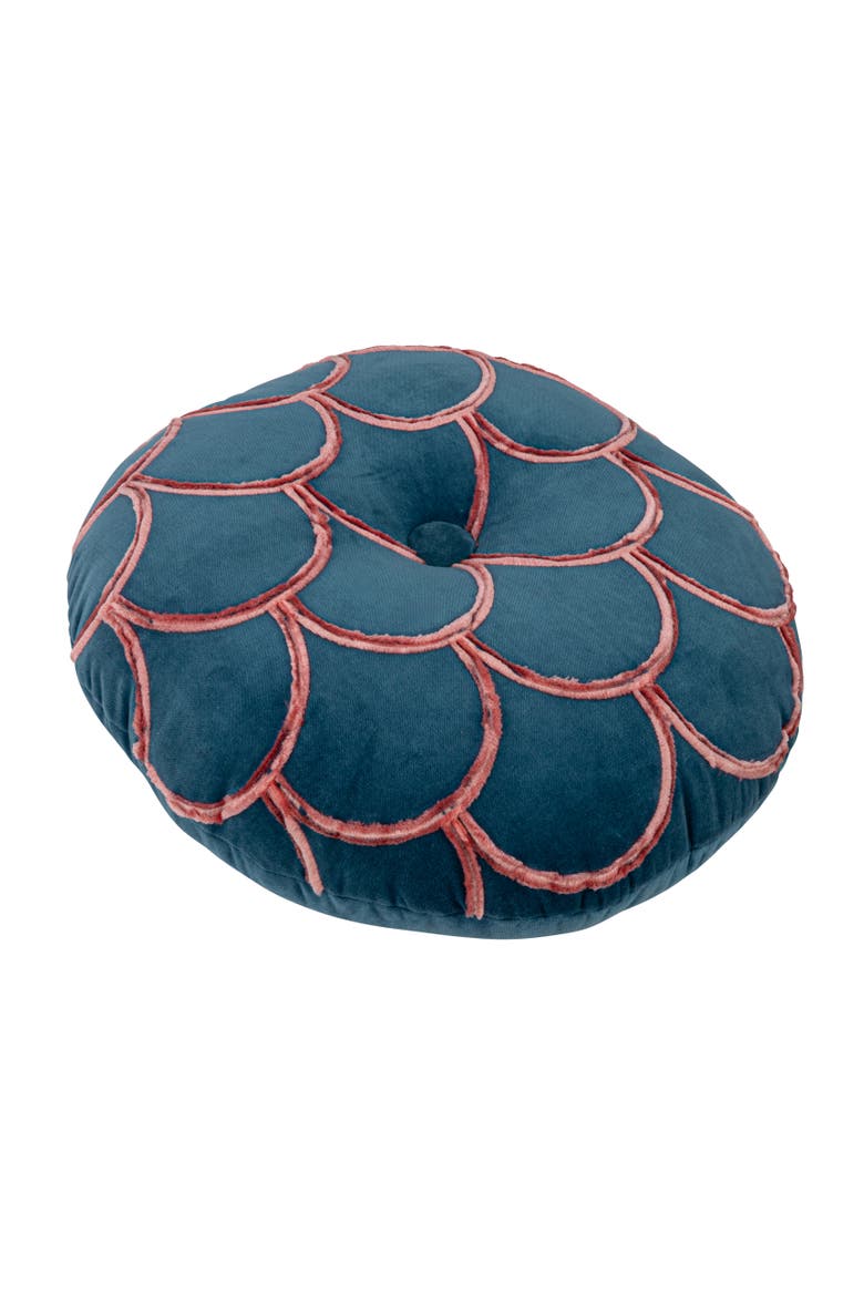18 Inches Round Cotton Pillow with Tufted Scallop Pattern, Main, color, Blue