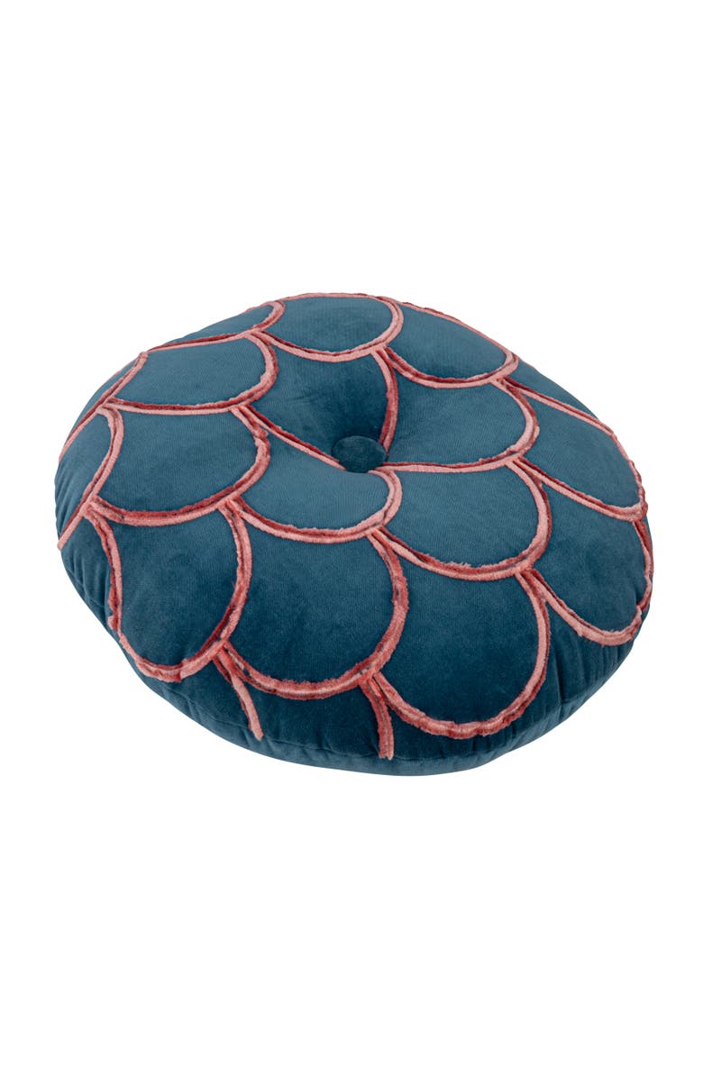 Storied Home 18 Inches Round Cotton Pillow with Tufted Scallop Pattern, Main, color, Blue