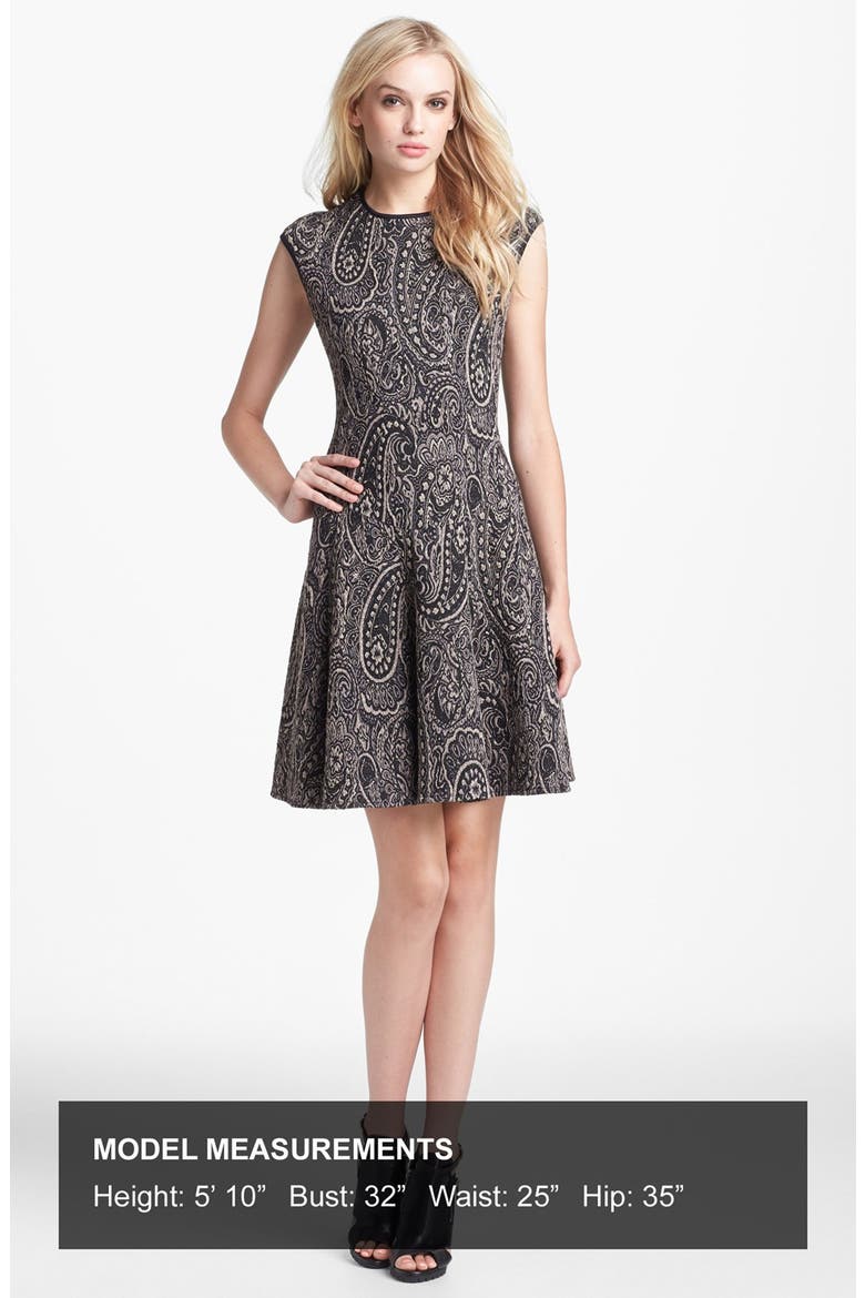 Jacquard Fit & Flare Sweater Dress, Alternate, color, BLACK/ KHAKI/ GOLD