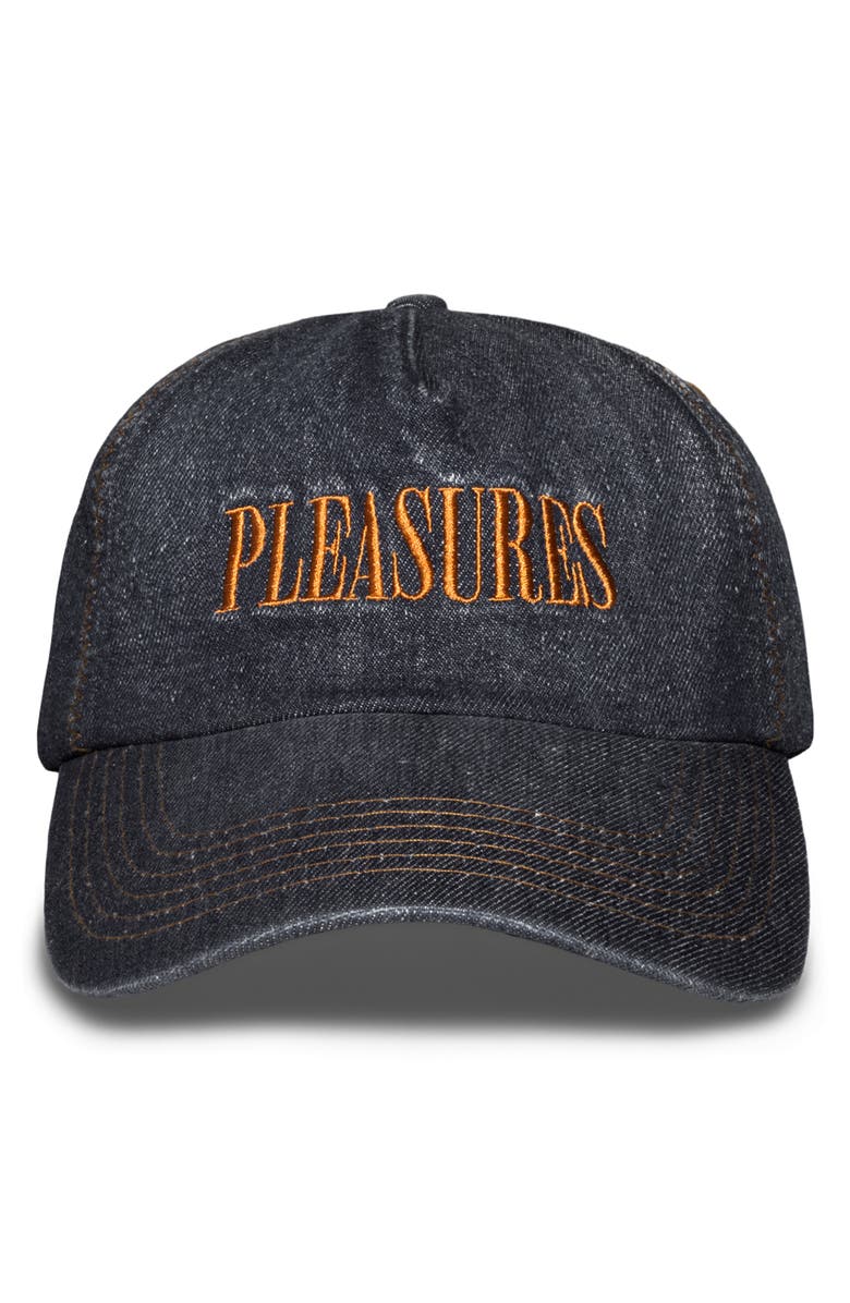 PLEASURES Zigzag Adjustable Cotton Denim Baseball Cap, Main, color, Black