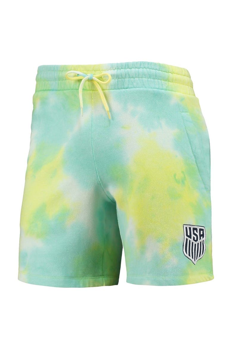 Men's 5th & Ocean by New Era Light Blue/White USMNT Ice-Dye Fleece Shorts, Alternate, color, Light Blue