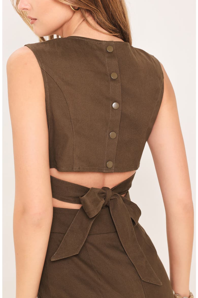 Sleeveless Tie Back Flare Leg Jumpsuit, Alternate, color, BROWN