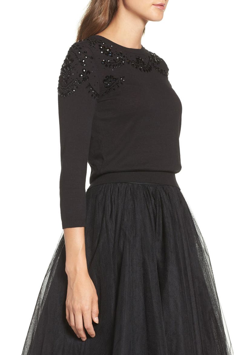 Millie Beaded Cotton Blend Sweater, Alternate, color, BLACK