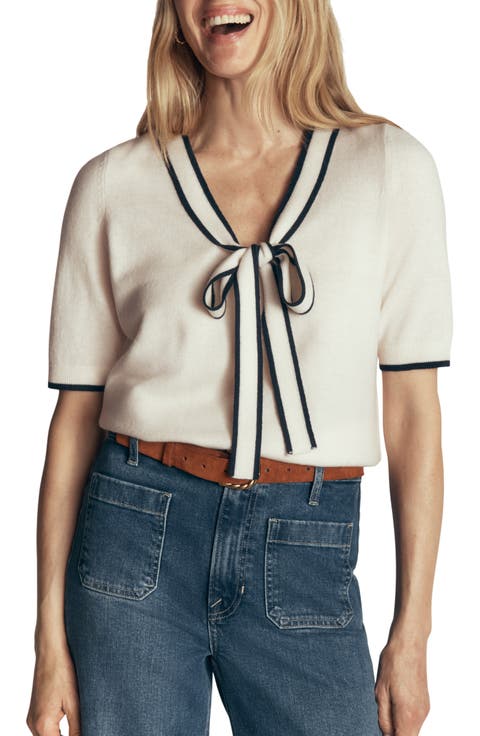 Bow Neck Knitted T-Shirt