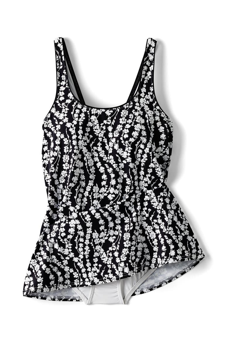 D-Cup Scoop Neck Swim Dress Swimsuit, Alternate, color, Black/White Vine Floral