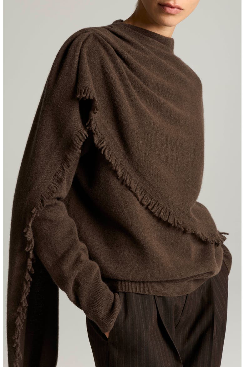 Draped Fringe Scarf Sweater, Alternate, color, PINEWOOD