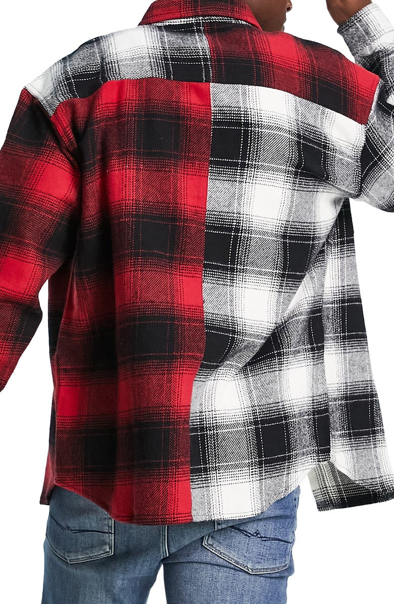Topman Relaxed Cut & Sew Check Shirt, Alternate, color,