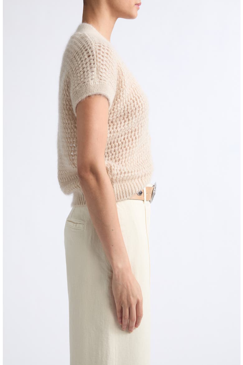 Open Stitch Short Sleeve Merino Wool & Silk Cardigan, Alternate, color, 00 IVORY