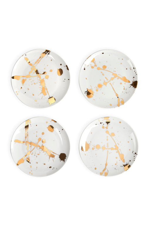 Jonathan Adler 1948 Canape Plate Set/set Of 4 In White/gold Splatter