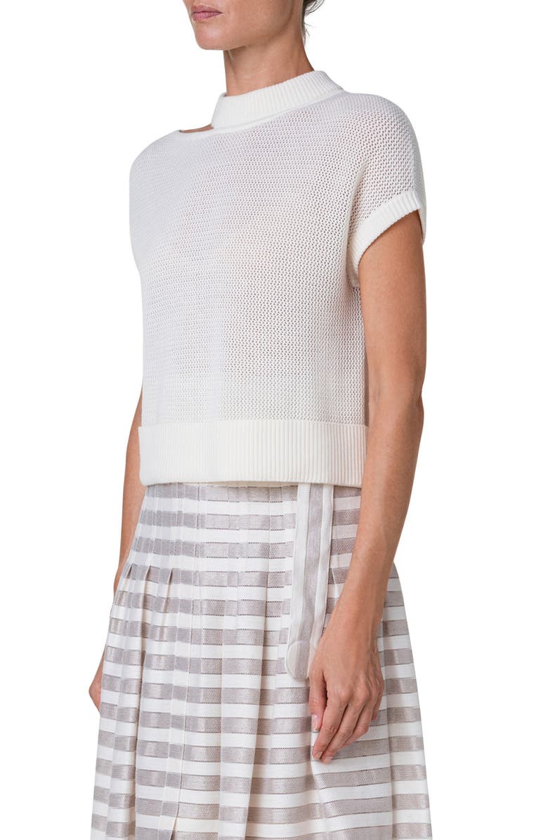 Akris punto Cutout Cap Sleeve Wool Sweater, Alternate, color, 