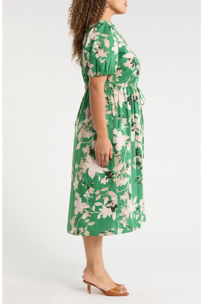 Nora Puff Sleeve Button Cotton Midi Dress, Alternate, color, MULTI-GREEN